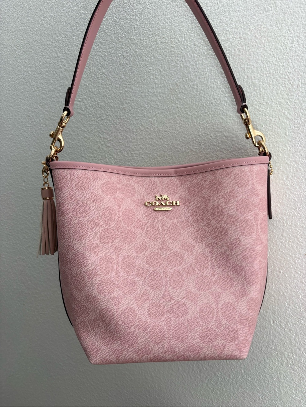 Coach Pink Signature Tote-Style Shoulder Bag with Tassel